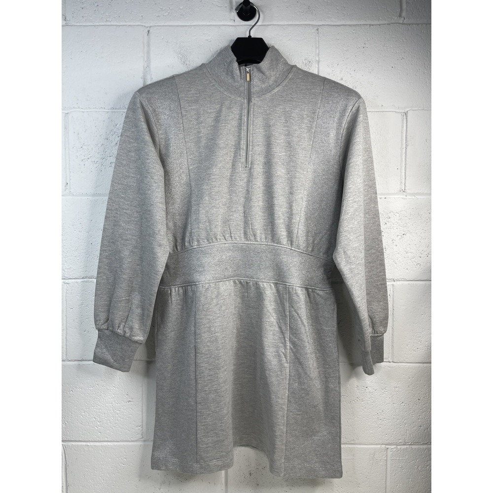 Grey State Anthropologie Kate  Dress XL Sparkle Terry Silver Metallic Half Zip